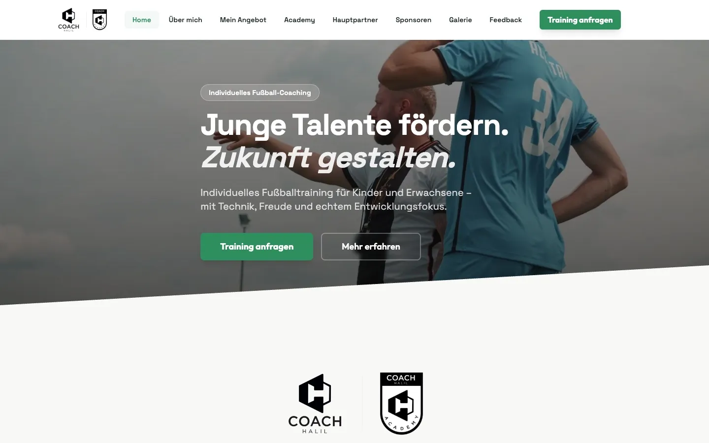 Website von Coach Halil für individuelles Fußballtraining