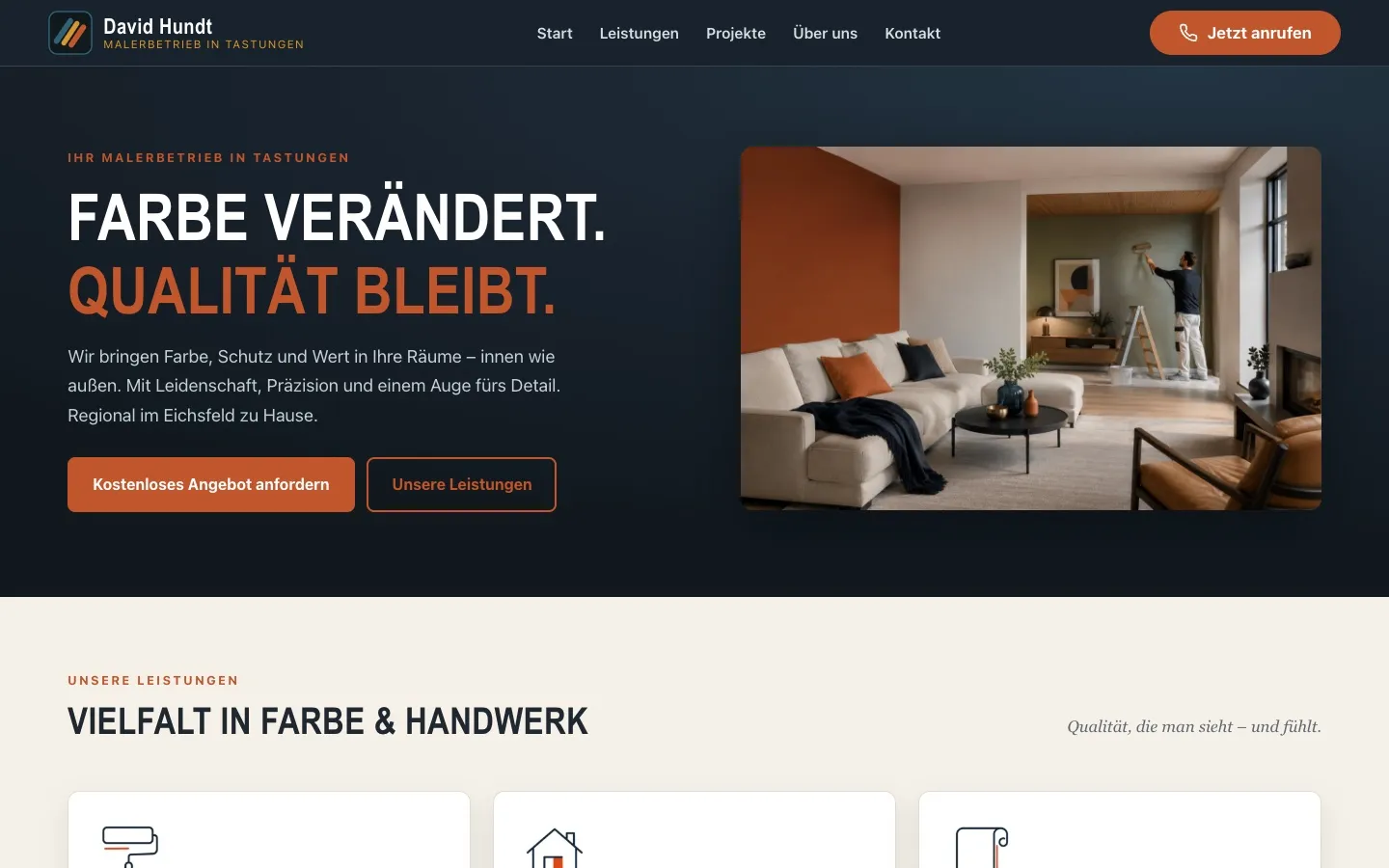 Website des Malerbetriebs David Hundt