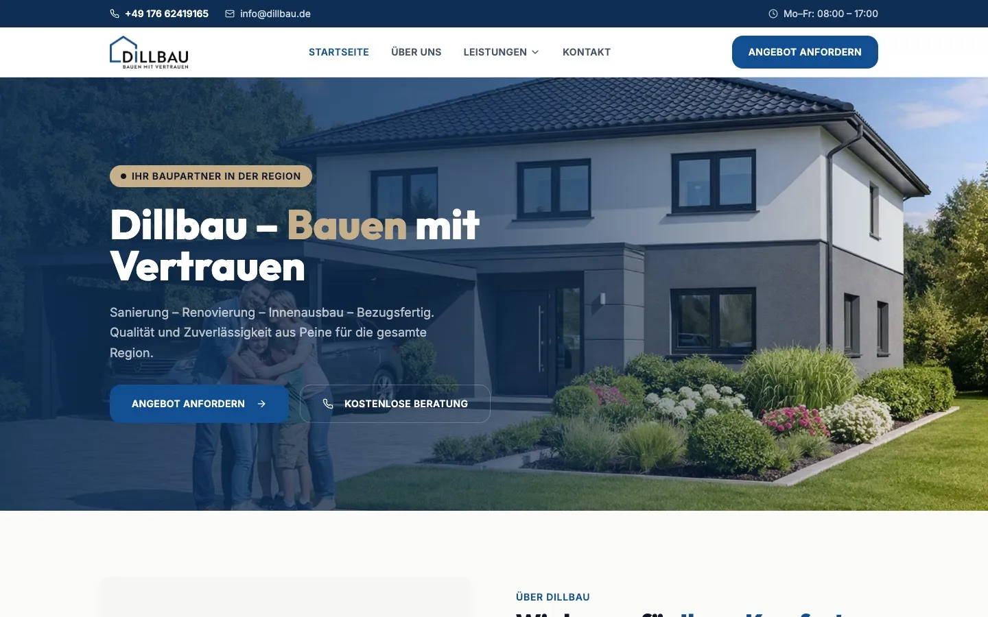 Website von DillBau für Sanierung und Innenausbau