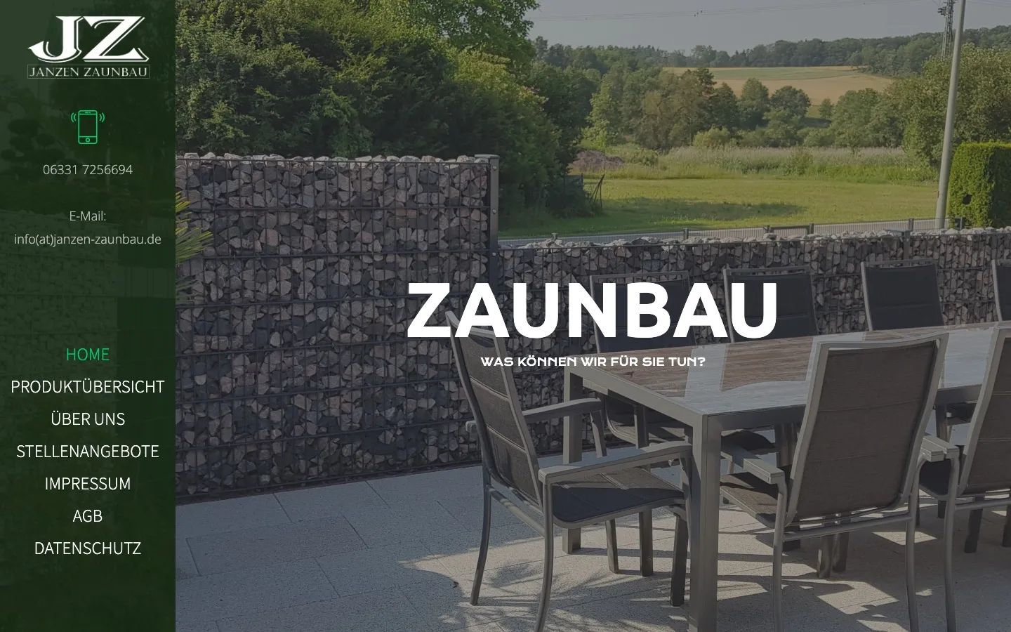 Website von Janzen Zaunbau mit Gabionenzaun