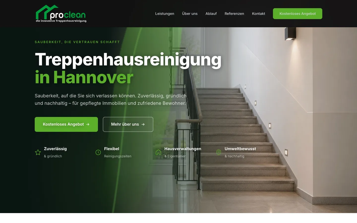 Website von ProClean Hannover für Treppenhausreinigung