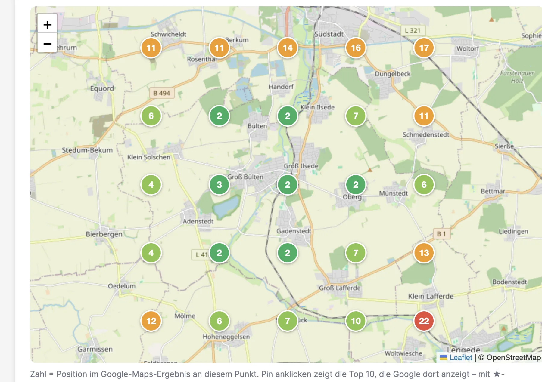 Local Geo-Grid im selbst entwickelten JumpX SEO-Modul